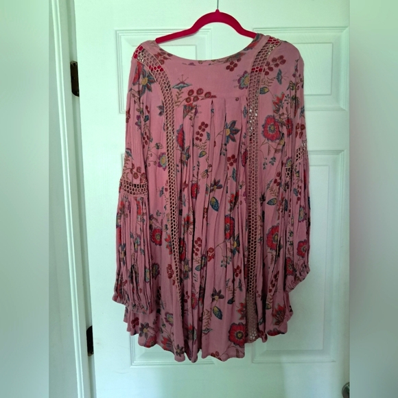 Free People Just the Two of Us Small Pink Floral Crochet Mini Blouse - Picture 9 of 14